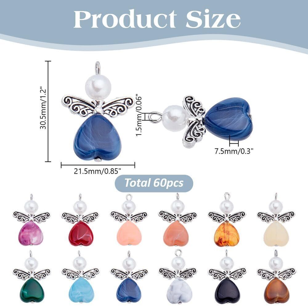 5241 60 Pcs Angel Wing Charm, Colorful Angel Wing Pendants Acrylic Round - Picture 2 of 5